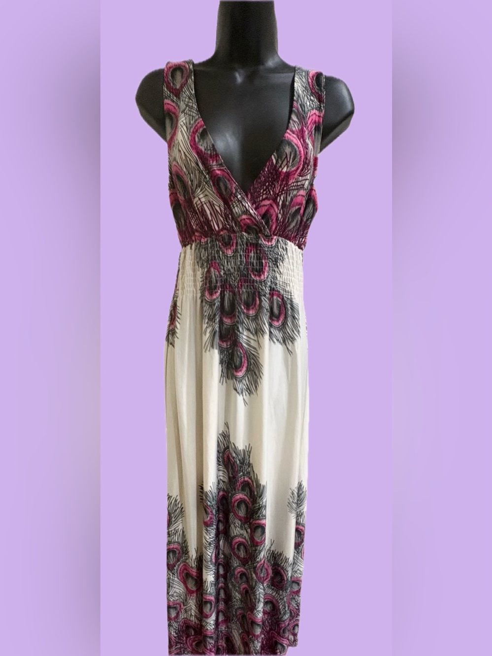 Sleeveless Low Cut Peacock-Print Maxi Dress❤️